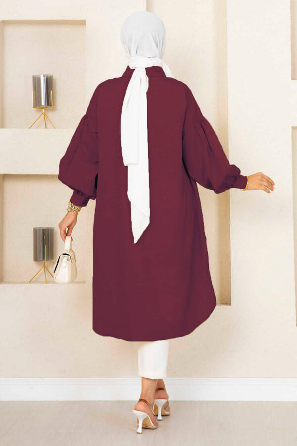 Oval Kesim Tesettür Gömlek Tunik Bordo - 5
