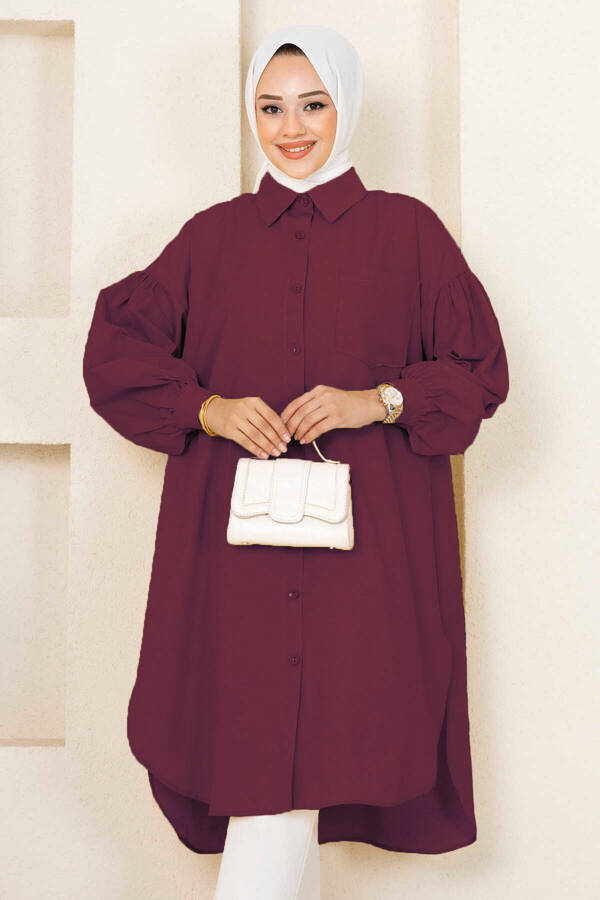 MD - Oval Kesim Tesettür Gömlek Tunik Bordo (1)
