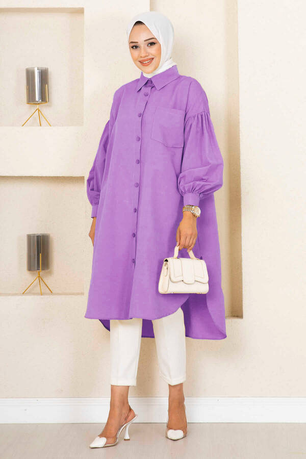 Oval Kesim Tesettür Gömlek Tunik Eflatun Oval Kesim Tesettür Gömlek Tunik Eflatun