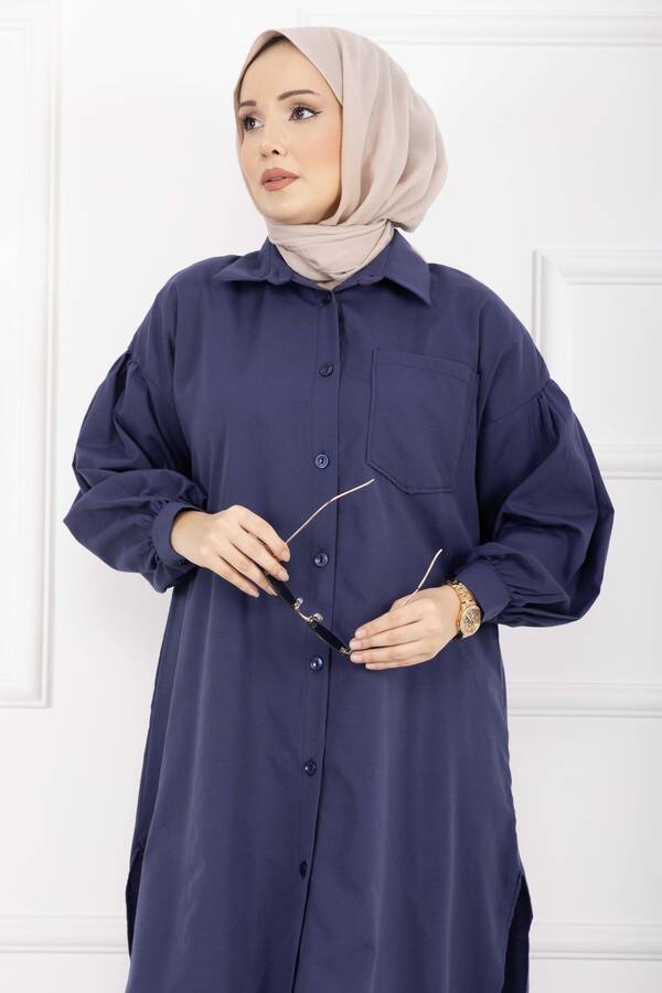 MD - Oval Kesim Tesettür Gömlek Tunik Lacivert (1)