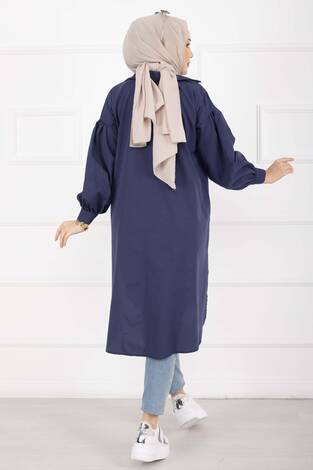 Oval Kesim Tesettür Gömlek Tunik Lacivert - Thumbnail