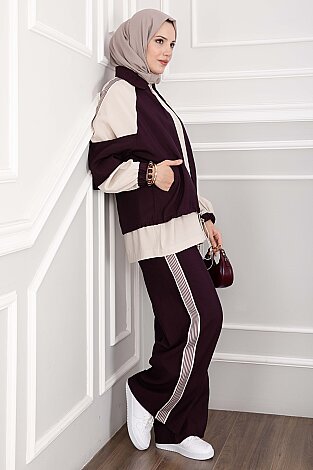 Oversize Fermuarlı İkili Spor Takım Bordo - 3