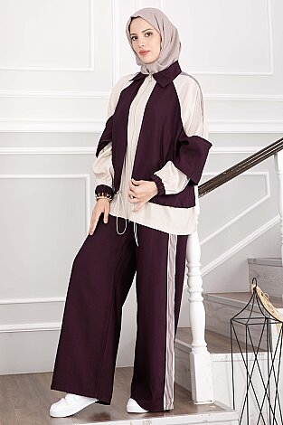 Oversize Fermuarlı İkili Spor Takım Bordo - 4
