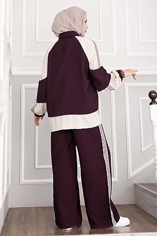 Oversize Fermuarlı İkili Spor Takım Bordo - 5