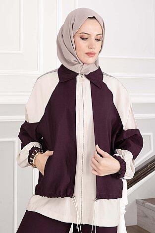 Oversize Fermuarlı İkili Spor Takım Bordo - 2