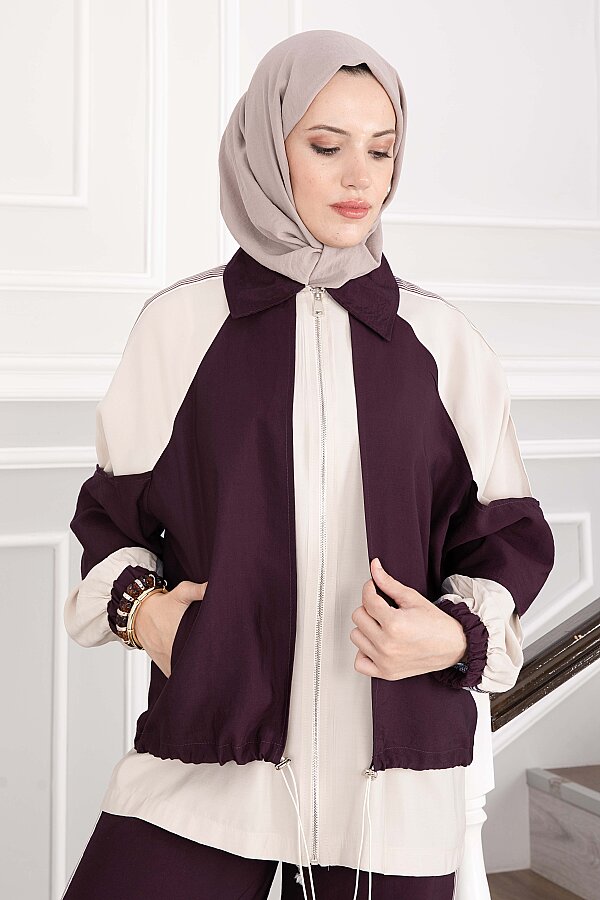 Oversize Fermuarlı İkili Spor Takım Bordo - 2