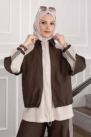 Oversize Fermuarlı İkili Spor Takım Kahve - 2