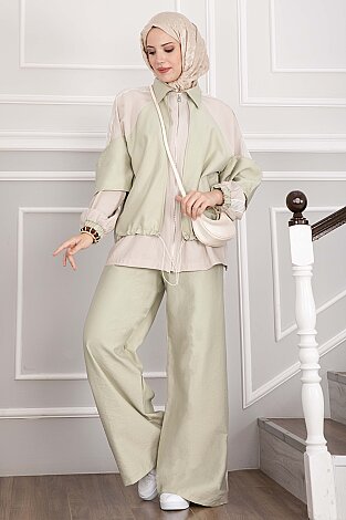 Oversize Fermuarlı İkili Spor Takım Mint - 3