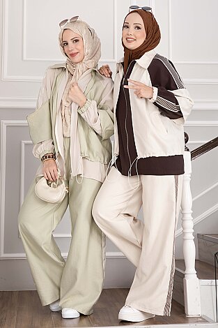 Oversize Fermuarlı İkili Spor Takım Mint