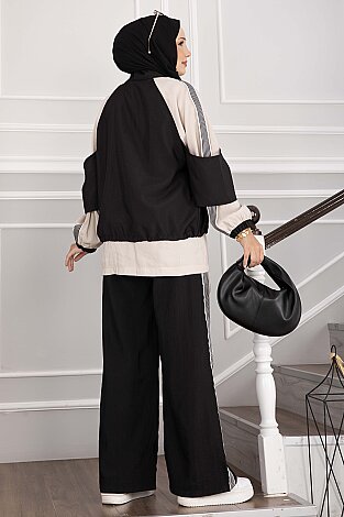 Oversize Fermuarlı İkili Spor Takım Siyah - 5