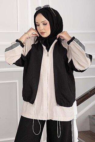 Oversize Fermuarlı İkili Spor Takım Siyah - 2