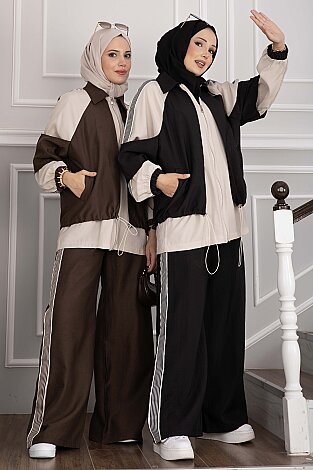 Oversize Fermuarlı İkili Spor Takım Siyah
