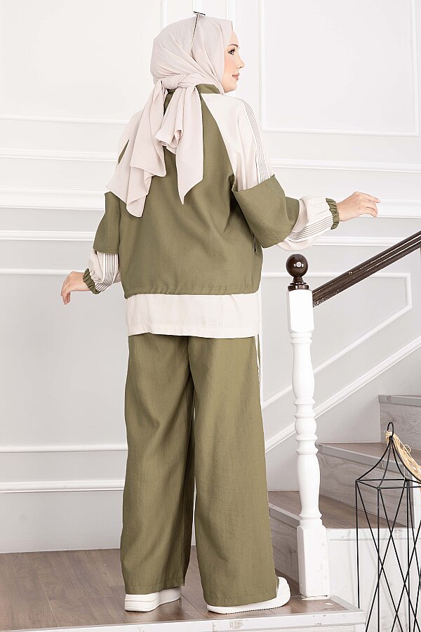 Oversize Fermuarlı İkili Spor Takım Yeşil Olive - 5