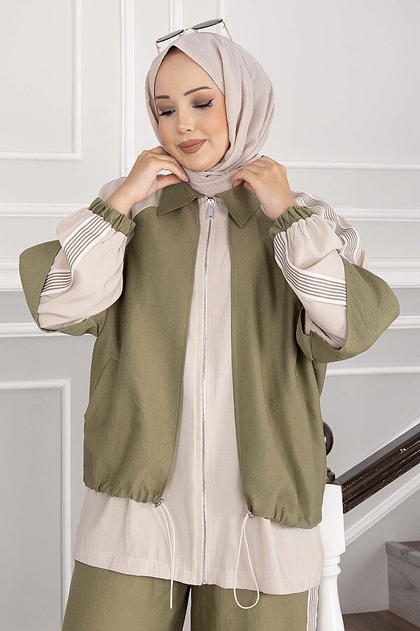 Oversize Fermuarlı İkili Spor Takım Yeşil Olive - 2