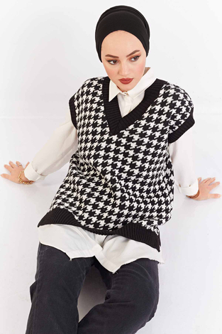 Oversize Triko Süveter 190E4672 Siyah - Thumbnail