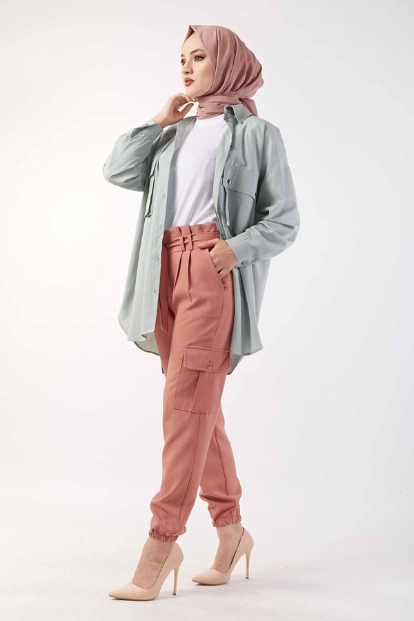 E - Paçası Büzgülü Double Pantolon 190E7931 Gülkurusu