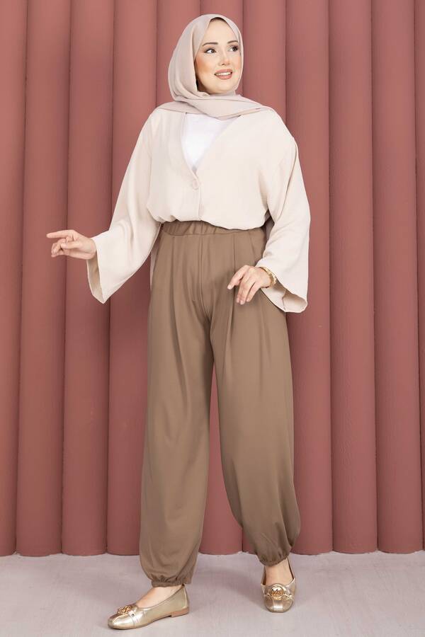 Paçası Lastikli Rahat Kalıp Şalvar Pantolon Camel - 3
