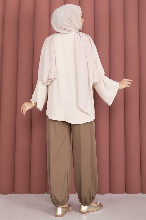 Paçası Lastikli Rahat Kalıp Şalvar Pantolon Camel - 4