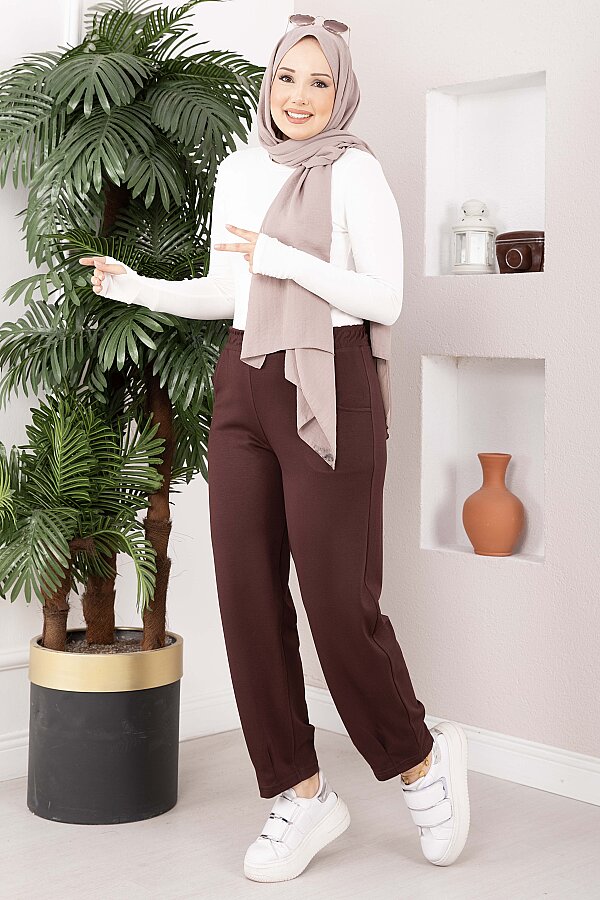 Paçası Pile Detaylı Cepli Oyşo Pantolon Kahve - 3