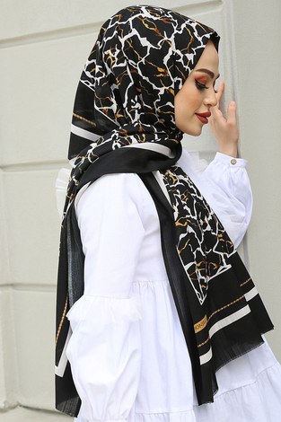 Pamuklu Şal 789005-1 Siyah - Thumbnail