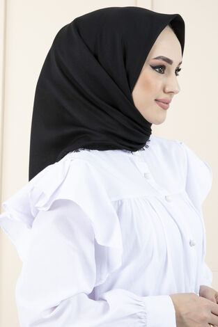 Pamuklu Tesettür Eşarp Siyah - Thumbnail