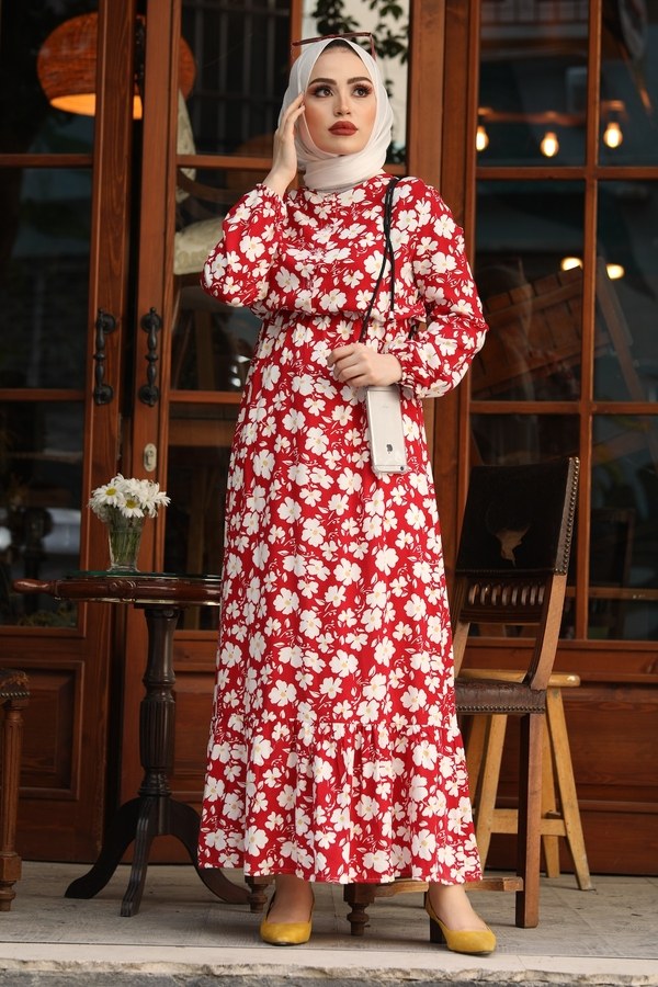 Papatya Desen Elbise 17635-3 Kırmızı