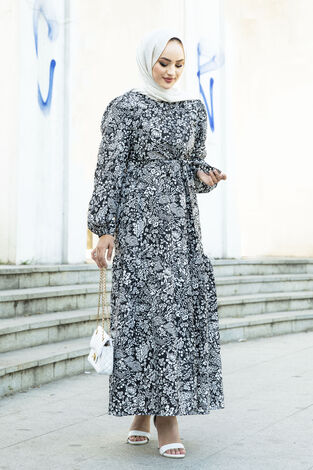 Papatya Desen Çingene Tesettür Elbise 100MD11483-10 - Thumbnail