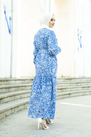 Papatya Desen Çingene Tesettür Elbise 100MD11483-11 - Thumbnail