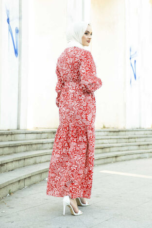 Papatya Desen Çingene Tesettür Elbise 100MD11483 -12 - Thumbnail