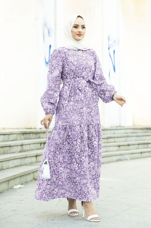Papatya Desen Çingene Tesettür Elbise 100MD11483-14 - Thumbnail