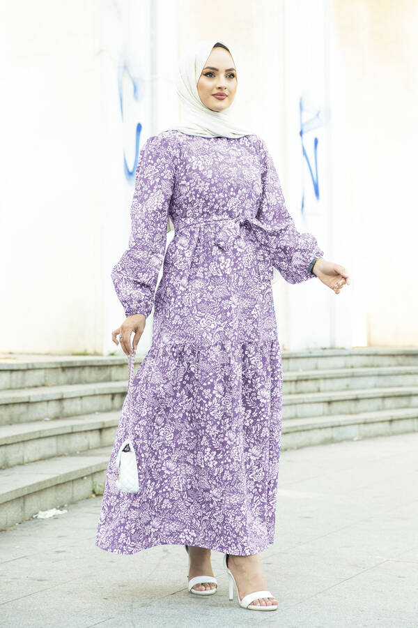 Papatya Desen Çingene Tesettür Elbise 100MD11483-14