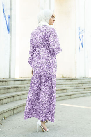 Papatya Desen Çingene Tesettür Elbise 100MD11483-14 - Thumbnail