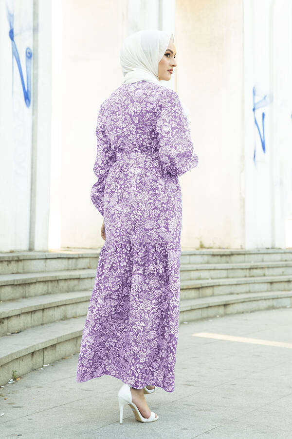 Papatya Desen Çingene Tesettür Elbise 100MD11483-14