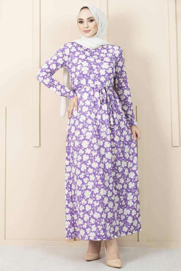 SB - Papatya Desenli Elbise 180SB-15080 Lila