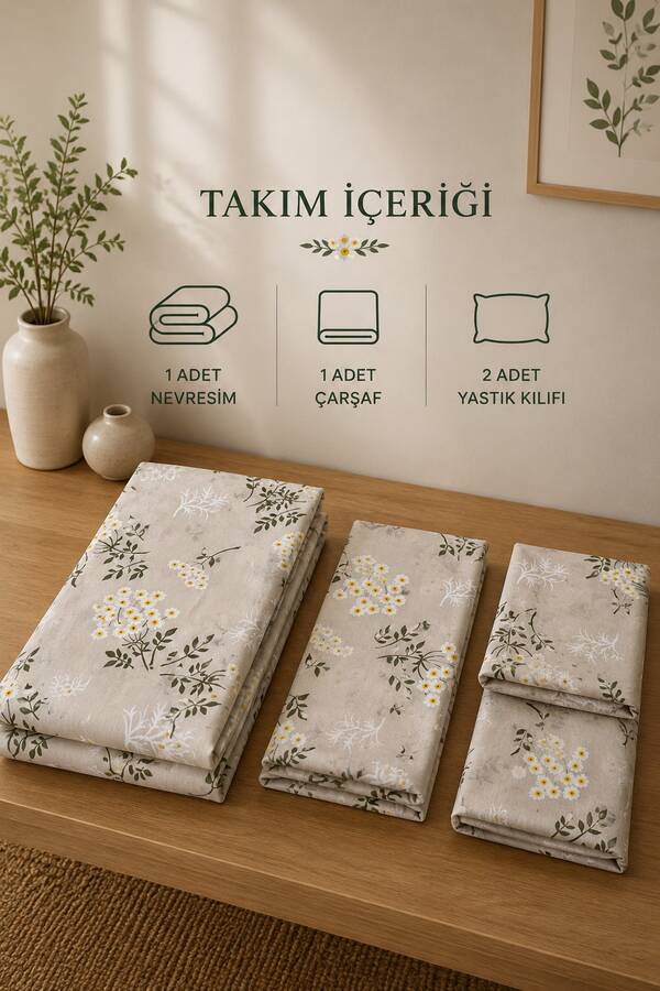 Papatyalı Çift Kişilik Nevresim Takımı Krem - 3