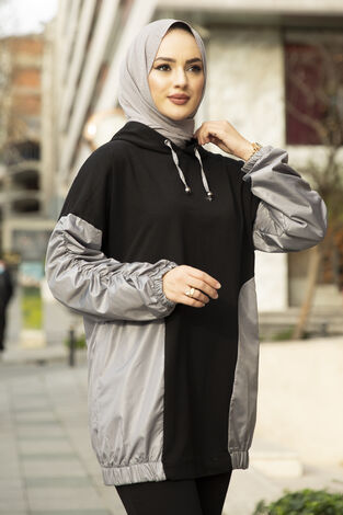 Paraşüt Detaylı Tesettür Takım Siyah - Thumbnail