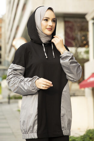 Paraşüt Detaylı Tesettür Takım Siyah - Thumbnail