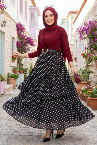 Parçalı Asimetrik Kesim Puantiyeli Etek Siyah