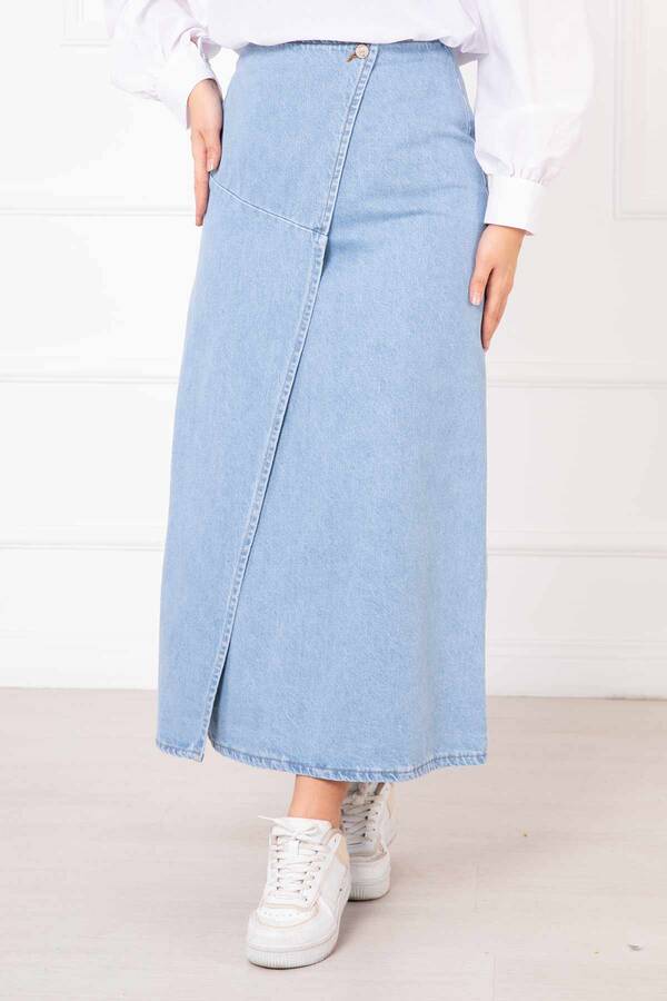 Asm - Parçalı Kot Etek Açık Mavi (1)