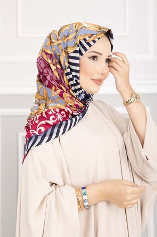 Patchwork Desen Eşarp Serisi Fuşya