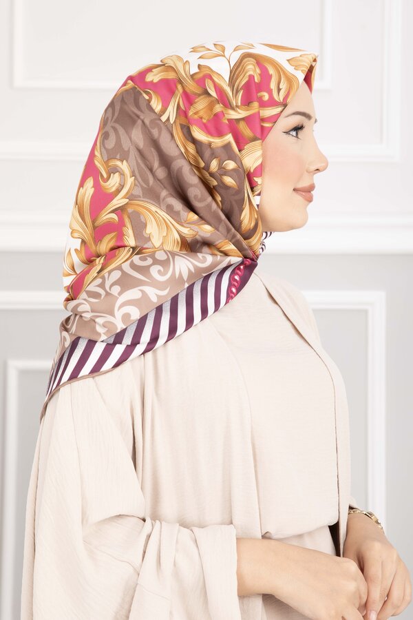 Ecn - Patchwork Desen Eşarp Serisi Koyu Bej