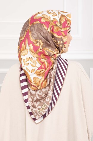 Patchwork Desen Eşarp Serisi Koyu Bej - 3