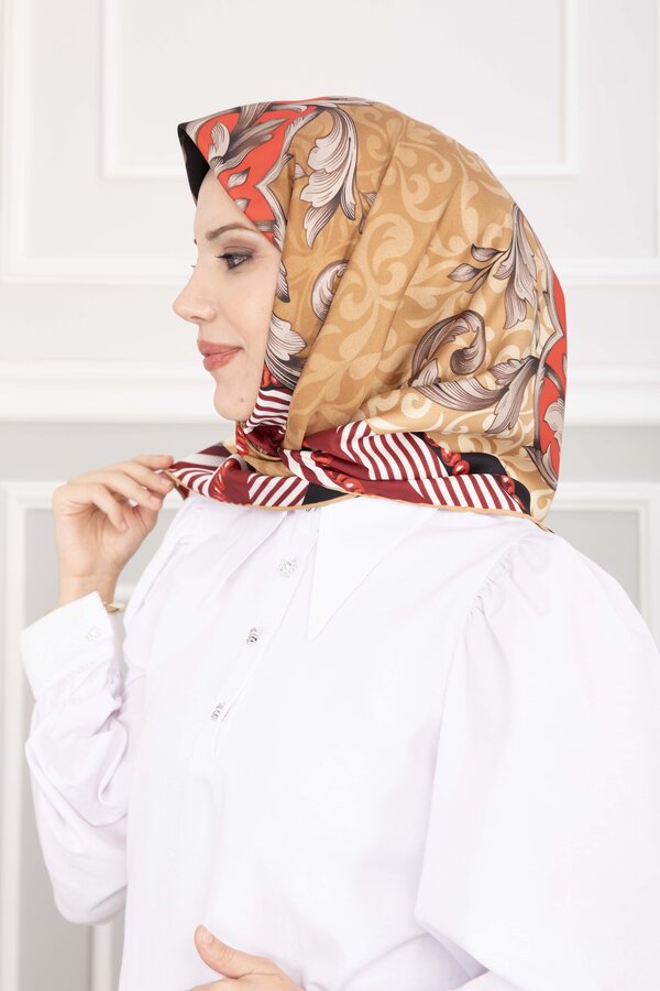 Ecn - Patchwork Desen Eşarp Serisi Latte (1)