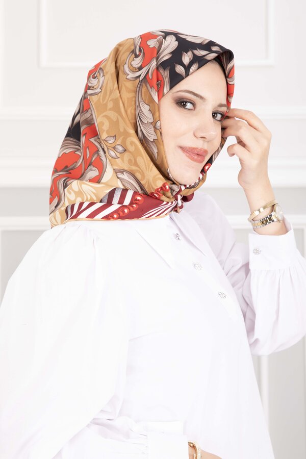 Ecn - Patchwork Desen Eşarp Serisi Latte