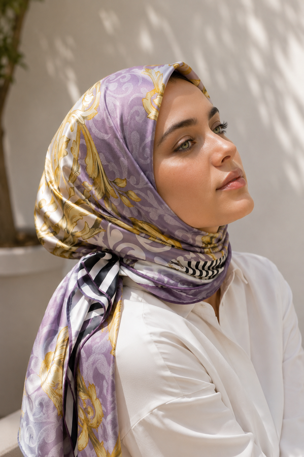 Ecn - Patchwork Desen Eşarp Serisi Lila