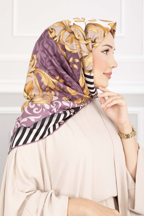 Ecn - Patchwork Desen Eşarp Serisi Lila (1)