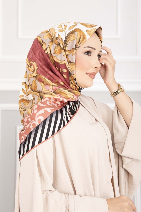 Ecn - Patchwork Desen Eşarp Serisi Pudra