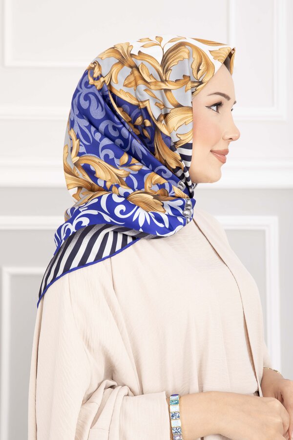 Ecn - Patchwork Desen Eşarp Serisi Saks