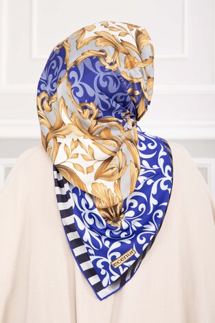 Patchwork Desen Eşarp Serisi Saks - 3