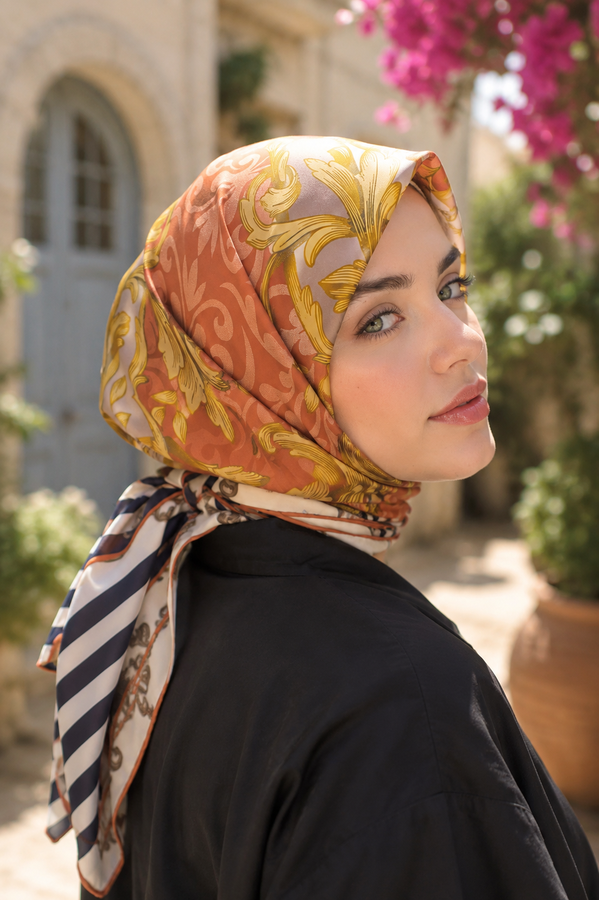 Ecn - Patchwork Desen Eşarp Serisi Somon